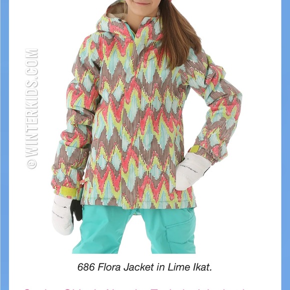686 girls youth flora insulated ski jacket ikat lime print size small. EUC - Picture 5 of 5